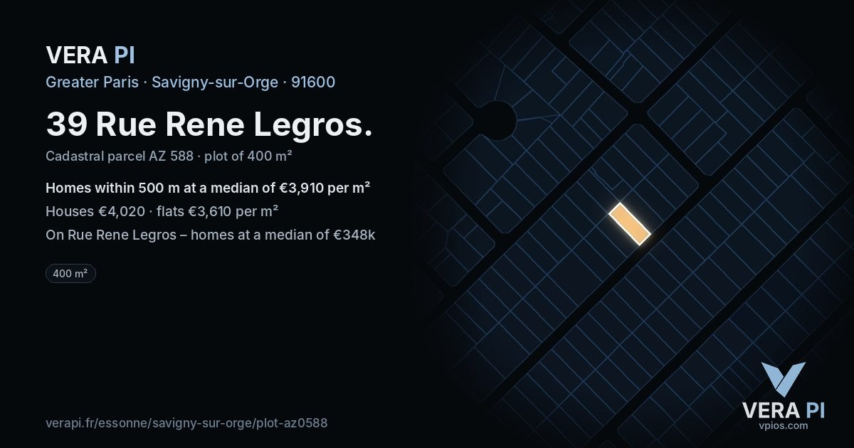 39 Rue Rene Legros, Savigny-sur-Orge at night – the plot lit, the parcels around coloured by the prices near them