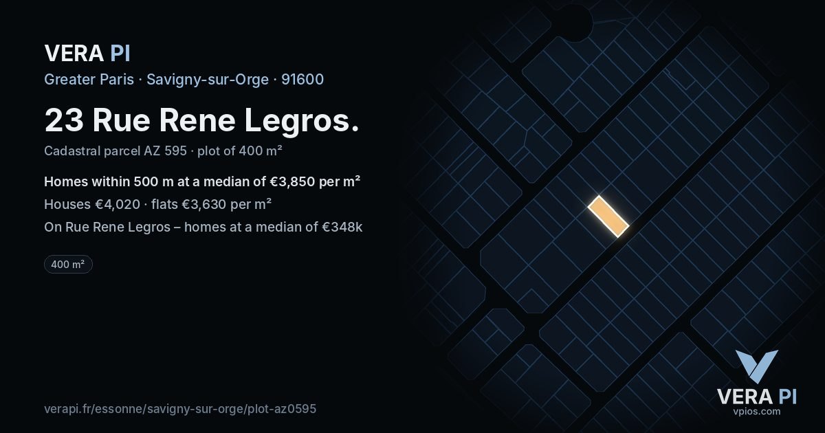 23 Rue Rene Legros, Savigny-sur-Orge at night – the plot lit, the parcels around coloured by the prices near them