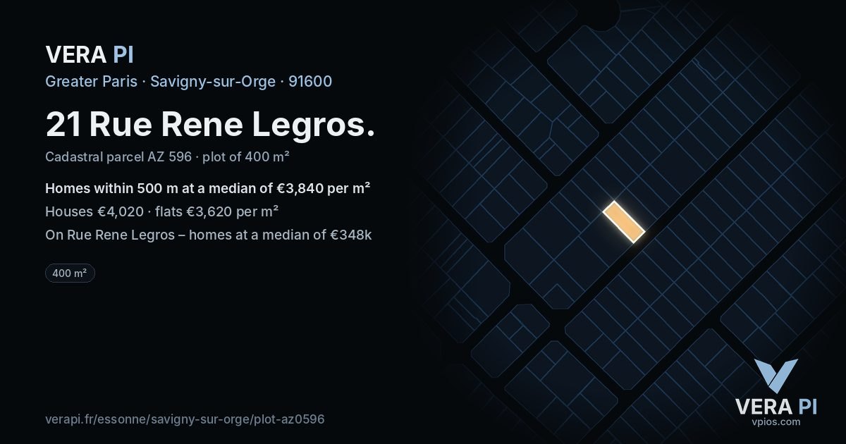21 Rue Rene Legros, Savigny-sur-Orge at night – the plot lit, the parcels around coloured by the prices near them
