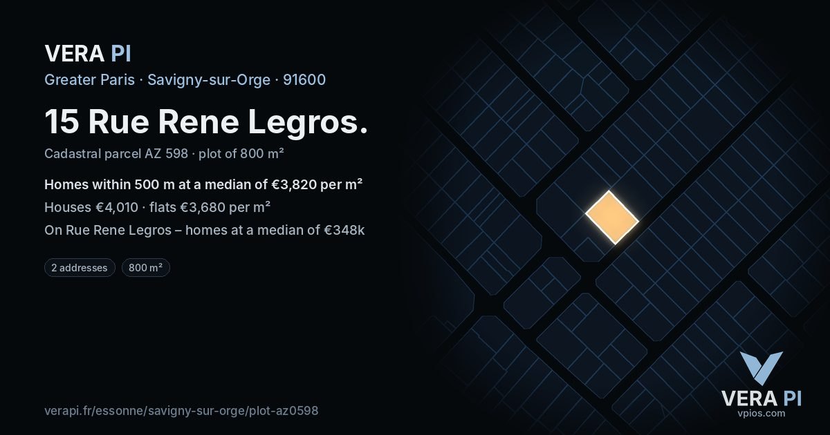 15 Rue Rene Legros, Savigny-sur-Orge at night – the plot lit, the parcels around coloured by the prices near them