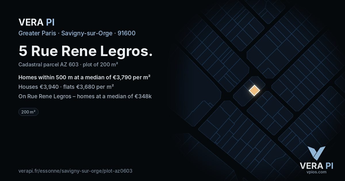 5 Rue Rene Legros, Savigny-sur-Orge at night – the plot lit, the parcels around coloured by the prices near them