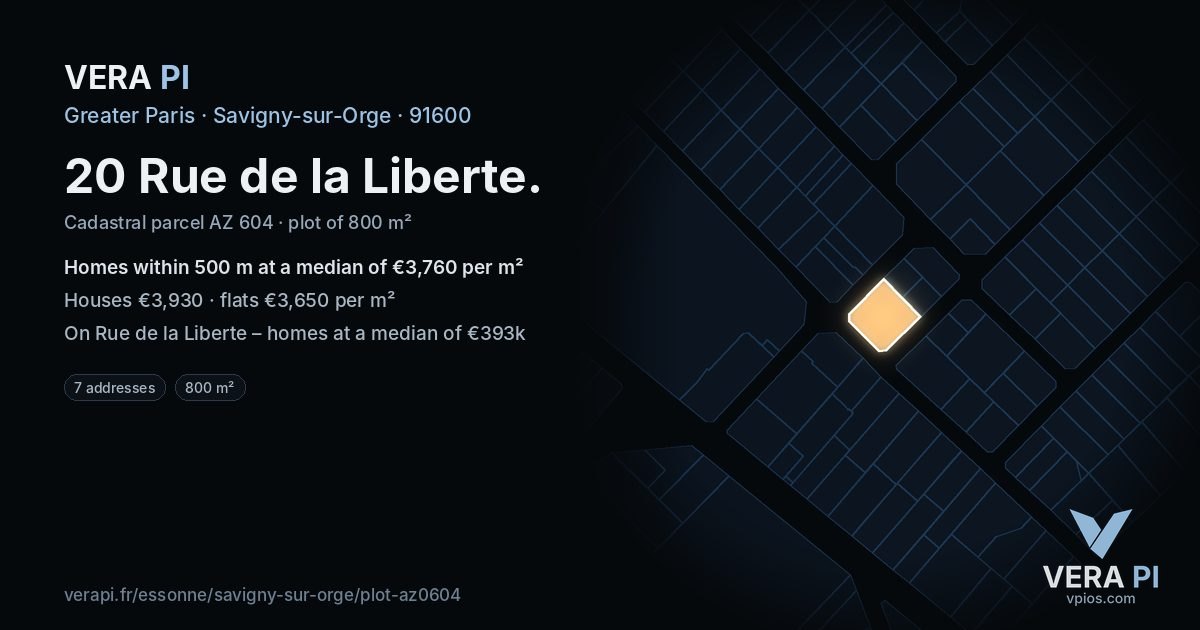 20 Rue de la Liberte, Savigny-sur-Orge at night – the plot lit, the parcels around coloured by the prices near them