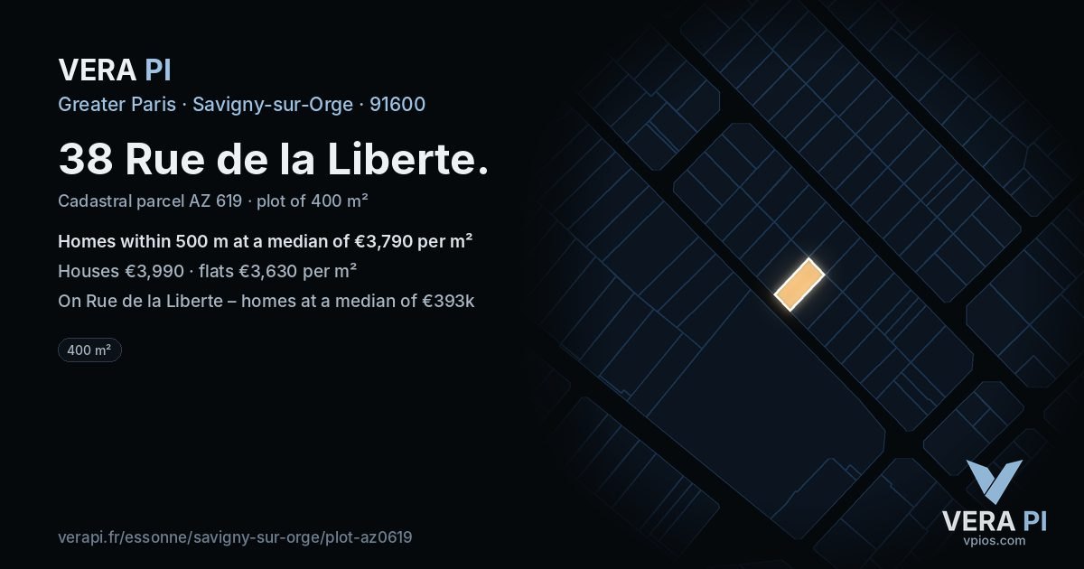 38 Rue de la Liberte, Savigny-sur-Orge at night – the plot lit, the parcels around coloured by the prices near them