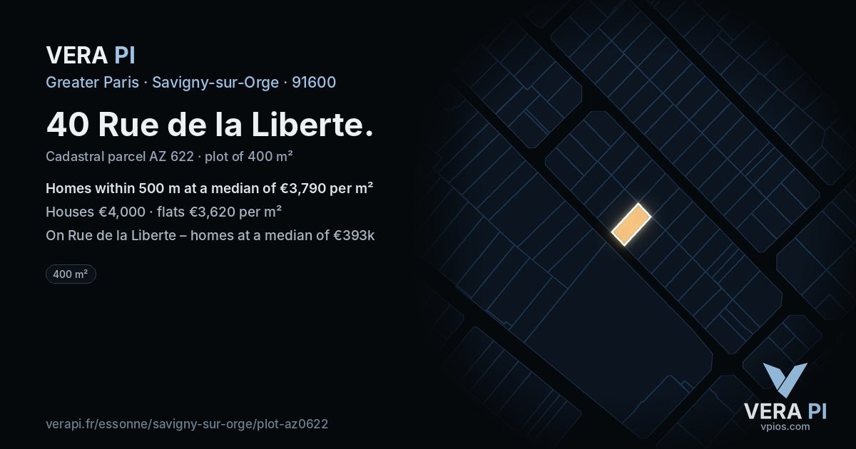40 Rue de la Liberte, Savigny-sur-Orge at night – the plot lit, the parcels around coloured by the prices near them