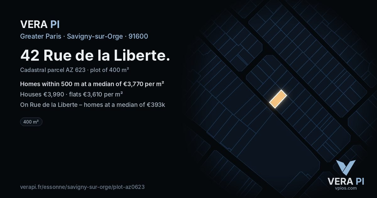 42 Rue de la Liberte, Savigny-sur-Orge at night – the plot lit, the parcels around coloured by the prices near them