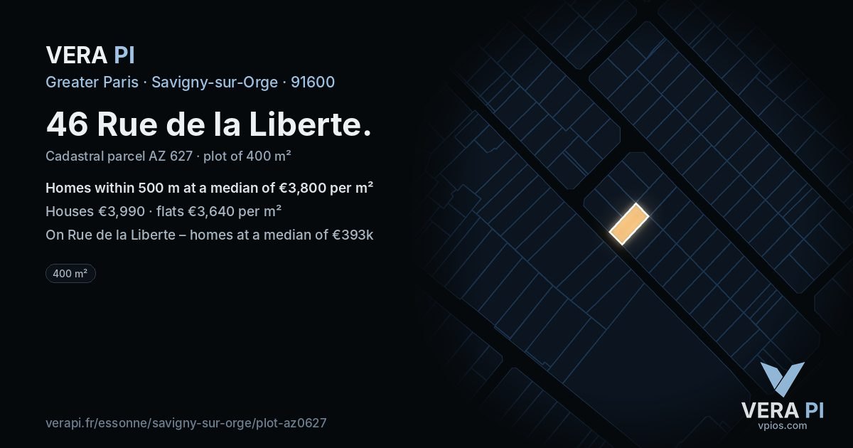46 Rue de la Liberte, Savigny-sur-Orge at night – the plot lit, the parcels around coloured by the prices near them