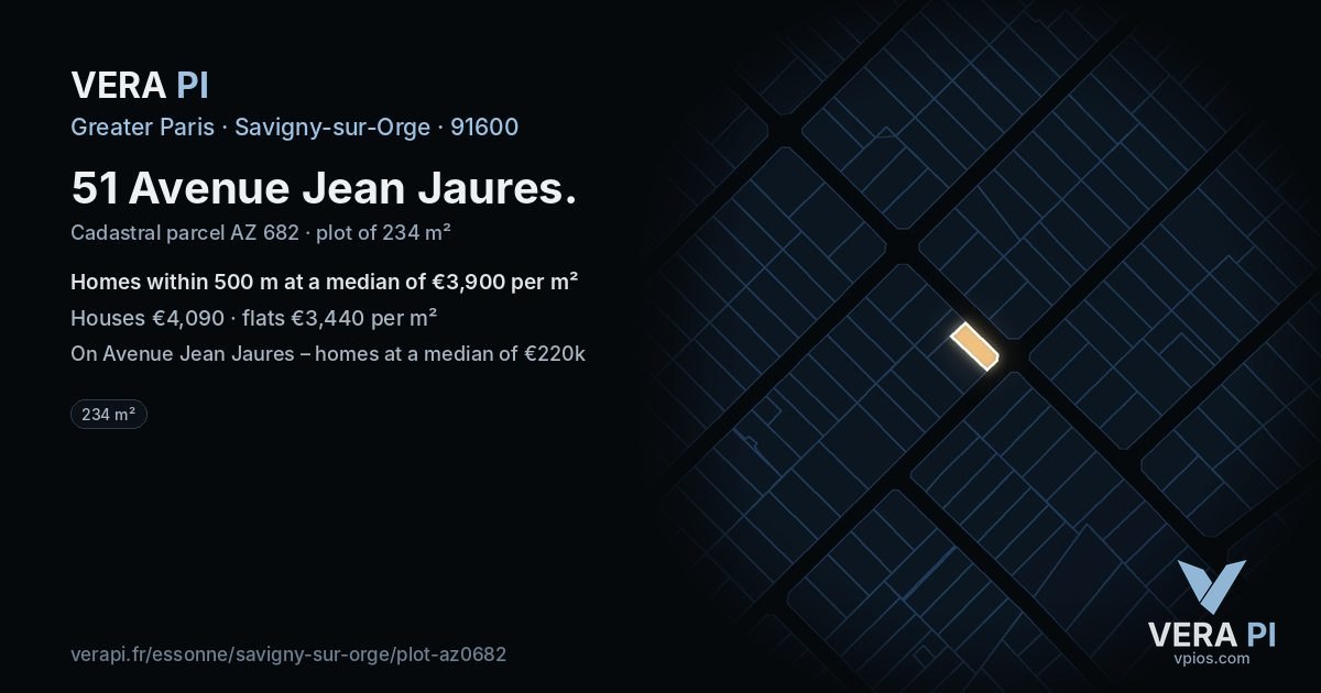 51 Avenue Jean Jaures, Savigny-sur-Orge at night – the plot lit, the parcels around coloured by the prices near them