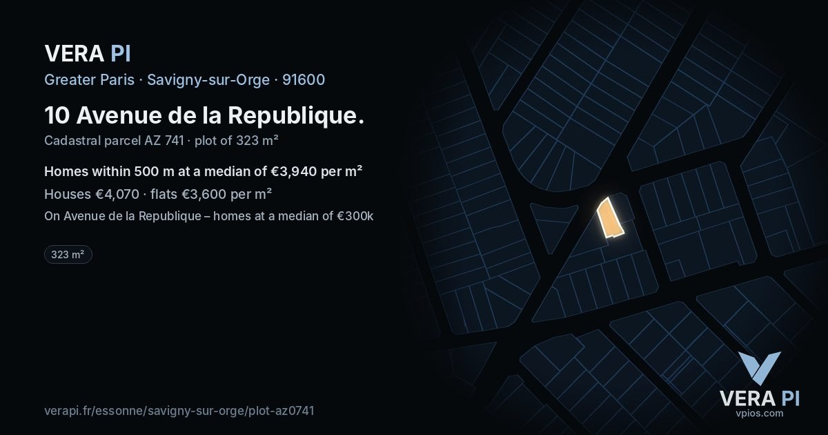 10 Avenue de la Republique, Savigny-sur-Orge at night – the plot lit, the parcels around coloured by the prices near them