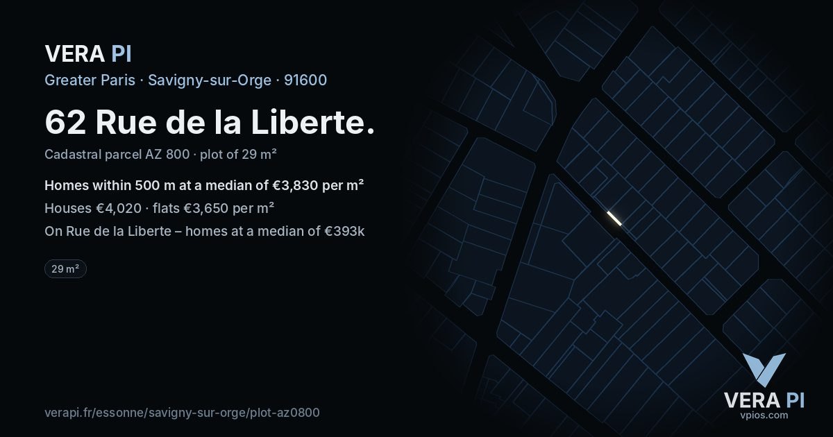 62 Rue de la Liberte, Savigny-sur-Orge at night – the plot lit, the parcels around coloured by the prices near them