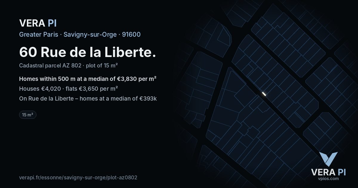 60 Rue de la Liberte, Savigny-sur-Orge at night – the plot lit, the parcels around coloured by the prices near them