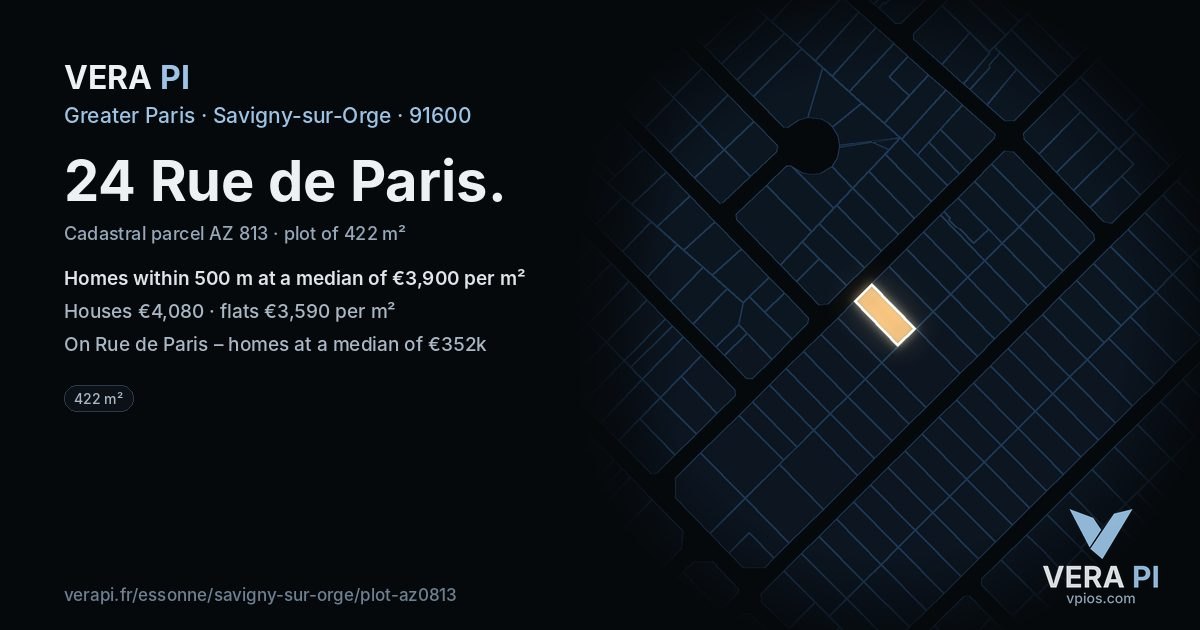 24 Rue de Paris, Savigny-sur-Orge at night – the plot lit, the parcels around coloured by the prices near them