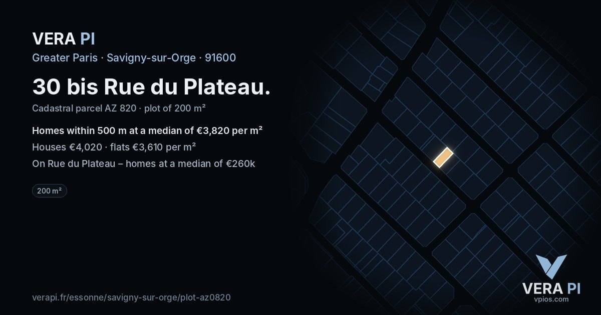 30 bis Rue du Plateau, Savigny-sur-Orge at night – the plot lit, the parcels around coloured by the prices near them