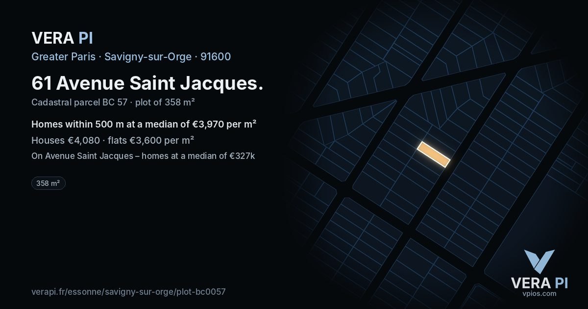 61 Avenue Saint Jacques, Savigny-sur-Orge at night – the plot lit, the parcels around coloured by the prices near them