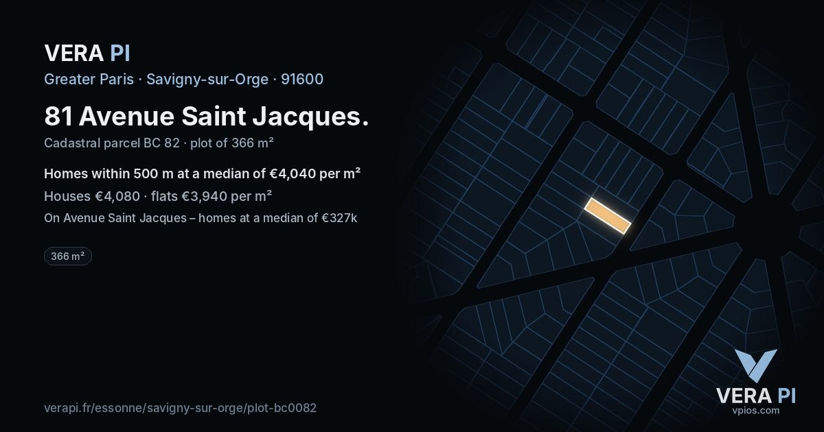 81 Avenue Saint Jacques, Savigny-sur-Orge at night – the plot lit, the parcels around coloured by the prices near them