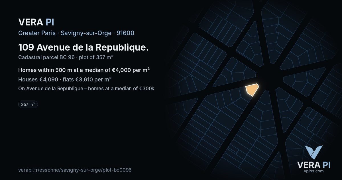 109 Avenue de la Republique, Savigny-sur-Orge at night – the plot lit, the parcels around coloured by the prices near them