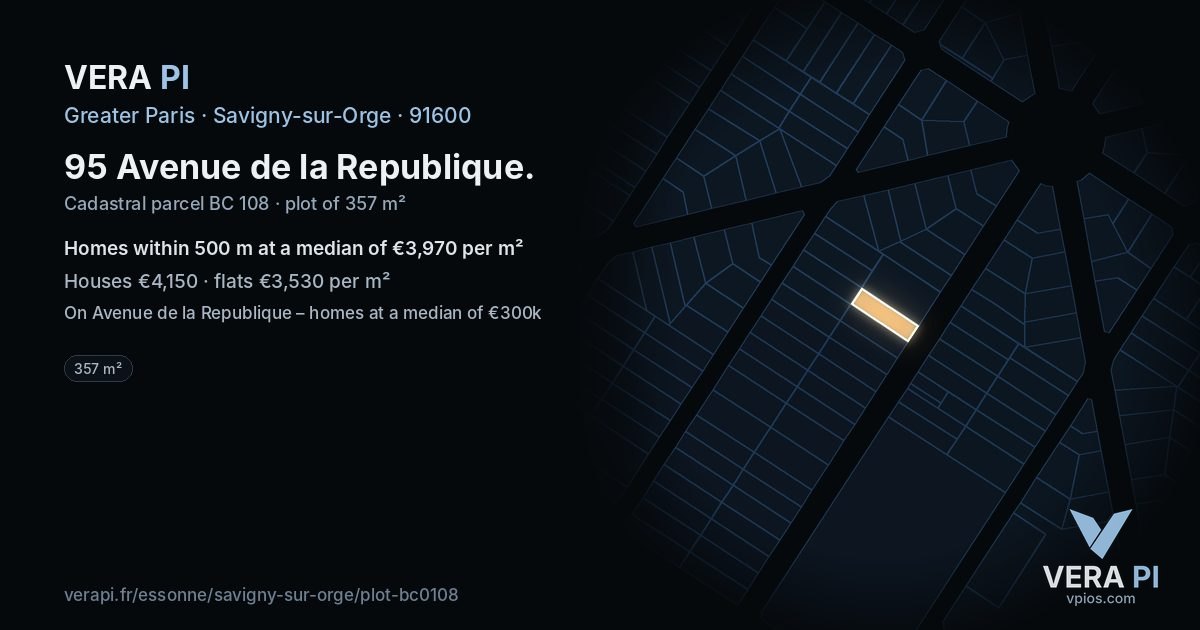 95 Avenue de la Republique, Savigny-sur-Orge at night – the plot lit, the parcels around coloured by the prices near them