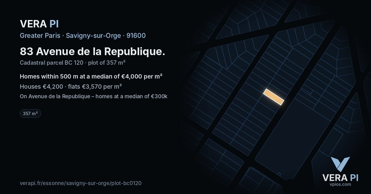 83 Avenue de la Republique, Savigny-sur-Orge at night – the plot lit, the parcels around coloured by the prices near them