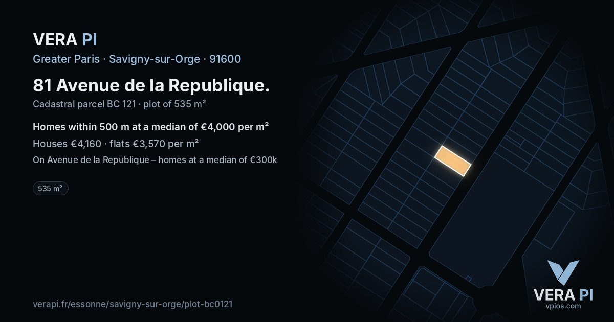81 Avenue de la Republique, Savigny-sur-Orge at night – the plot lit, the parcels around coloured by the prices near them