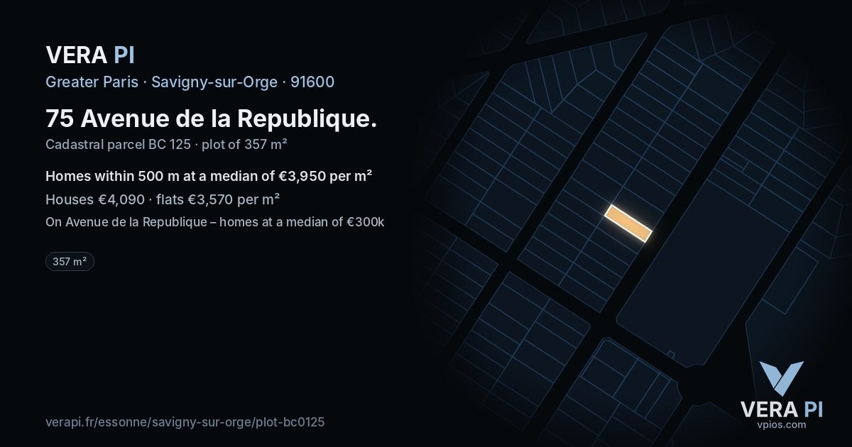 75 Avenue de la Republique, Savigny-sur-Orge at night – the plot lit, the parcels around coloured by the prices near them