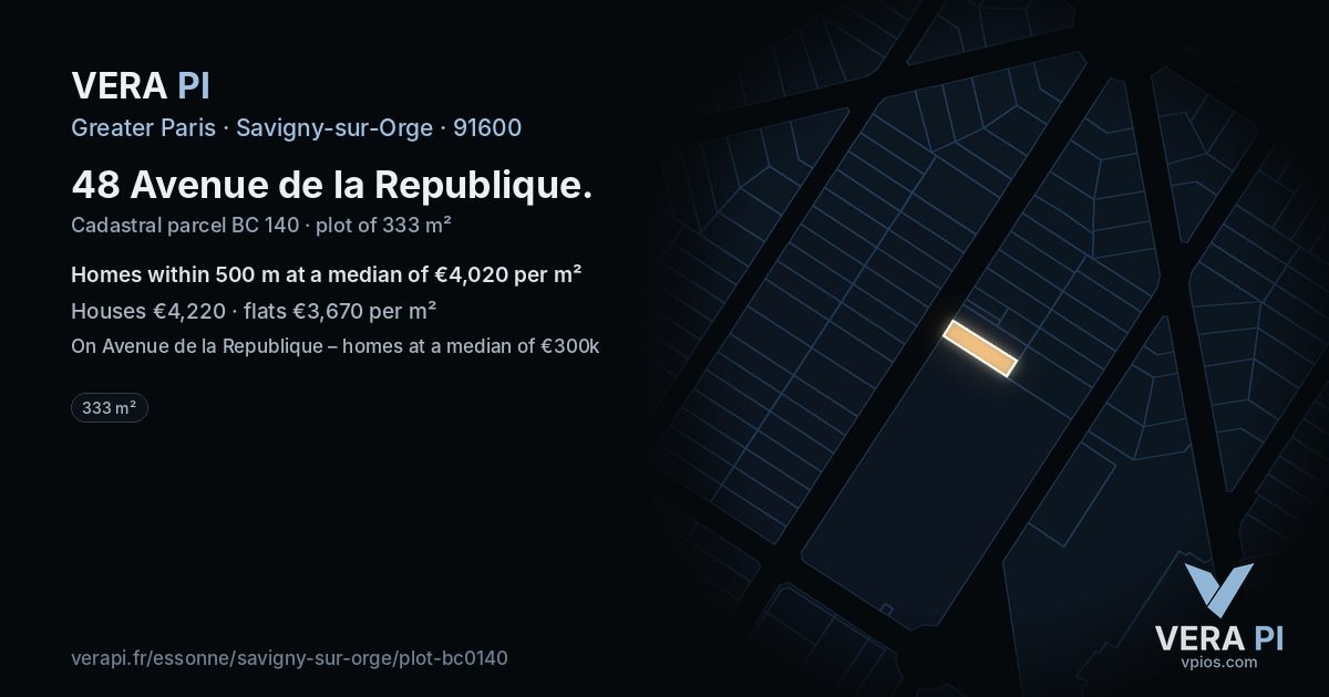 48 Avenue de la Republique, Savigny-sur-Orge at night – the plot lit, the parcels around coloured by the prices near them