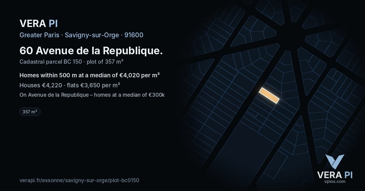 60 Avenue de la Republique, Savigny-sur-Orge at night – the plot lit, the parcels around coloured by the prices near them