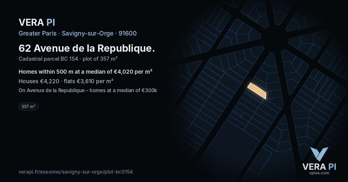 62 Avenue de la Republique, Savigny-sur-Orge at night – the plot lit, the parcels around coloured by the prices near them