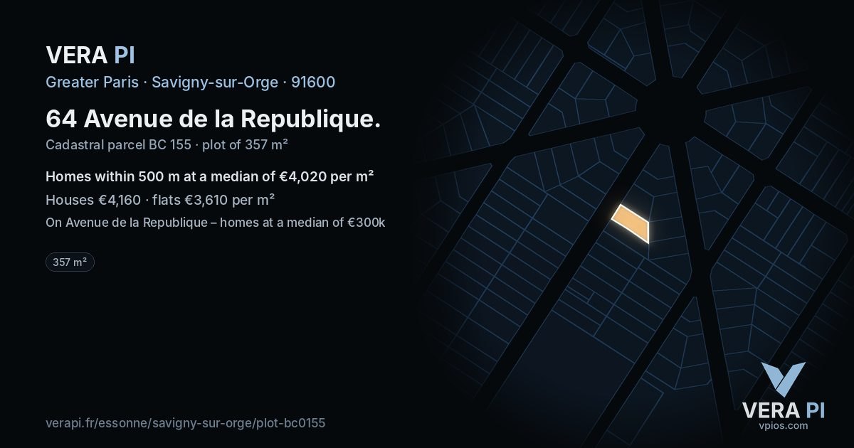 64 Avenue de la Republique, Savigny-sur-Orge at night – the plot lit, the parcels around coloured by the prices near them