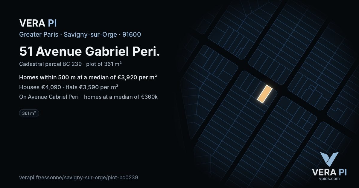 51 Avenue Gabriel Peri, Savigny-sur-Orge at night – the plot lit, the parcels around coloured by the prices near them