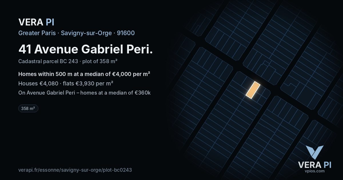41 Avenue Gabriel Peri, Savigny-sur-Orge at night – the plot lit, the parcels around coloured by the prices near them