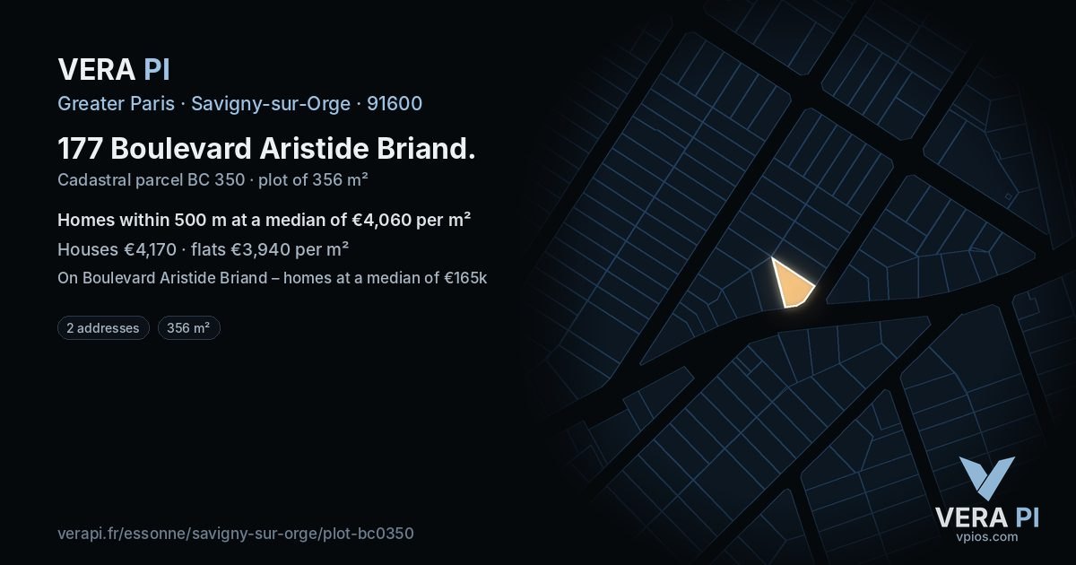 177 Boulevard Aristide Briand, Savigny-sur-Orge at night – the plot lit, the parcels around coloured by the prices near them
