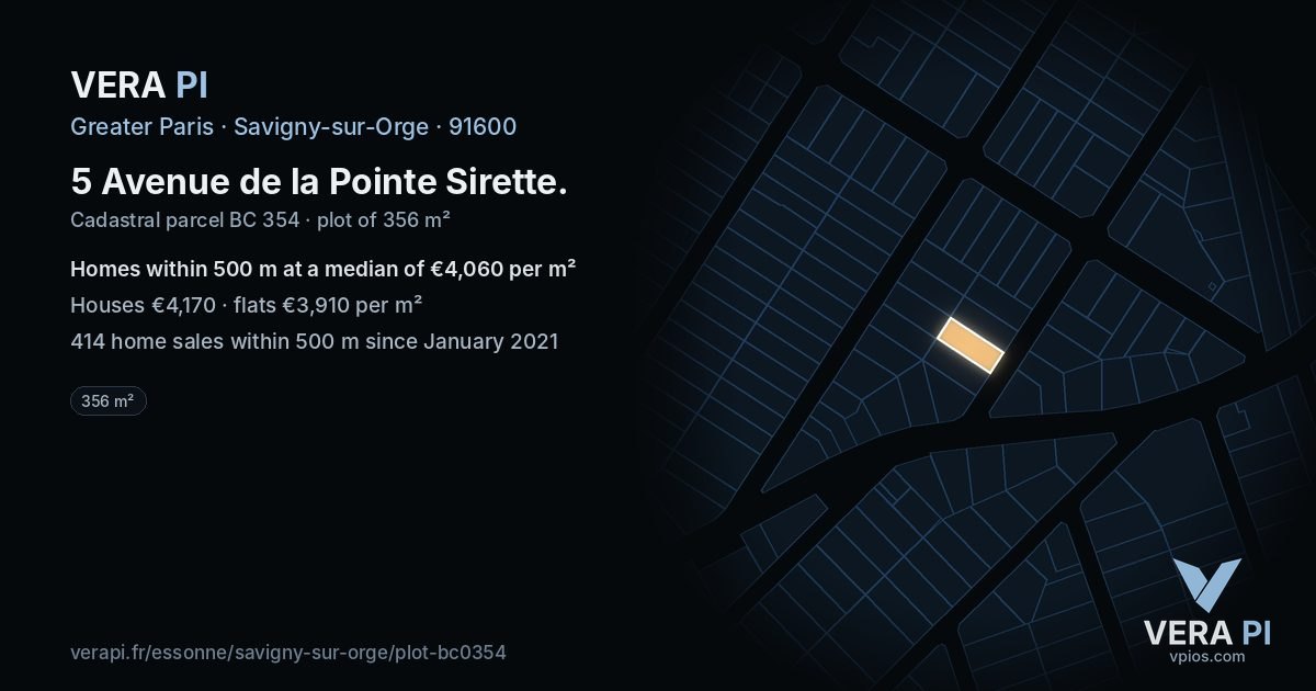 5 Avenue de la Pointe Sirette, Savigny-sur-Orge at night – the plot lit, the parcels around coloured by the prices near them