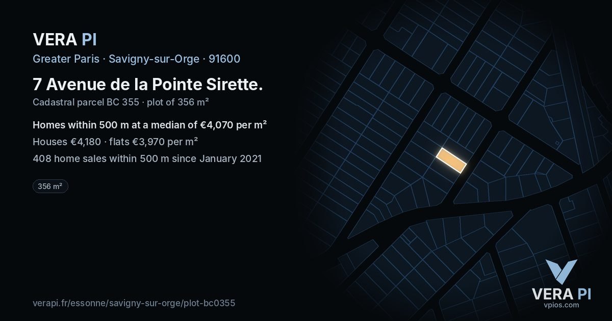 7 Avenue de la Pointe Sirette, Savigny-sur-Orge at night – the plot lit, the parcels around coloured by the prices near them