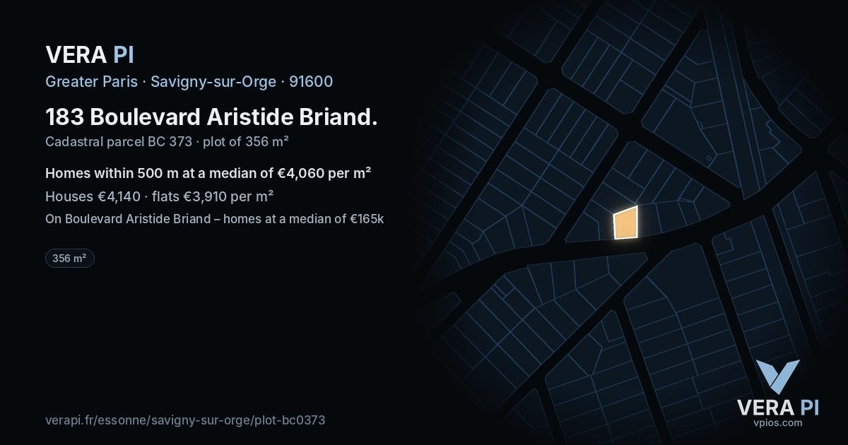 183 Boulevard Aristide Briand, Savigny-sur-Orge at night – the plot lit, the parcels around coloured by the prices near them