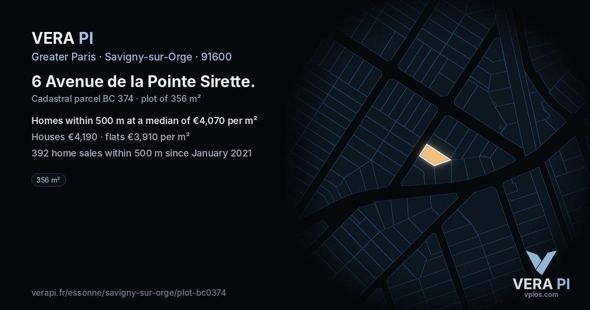 6 Avenue de la Pointe Sirette, Savigny-sur-Orge at night – the plot lit, the parcels around coloured by the prices near them