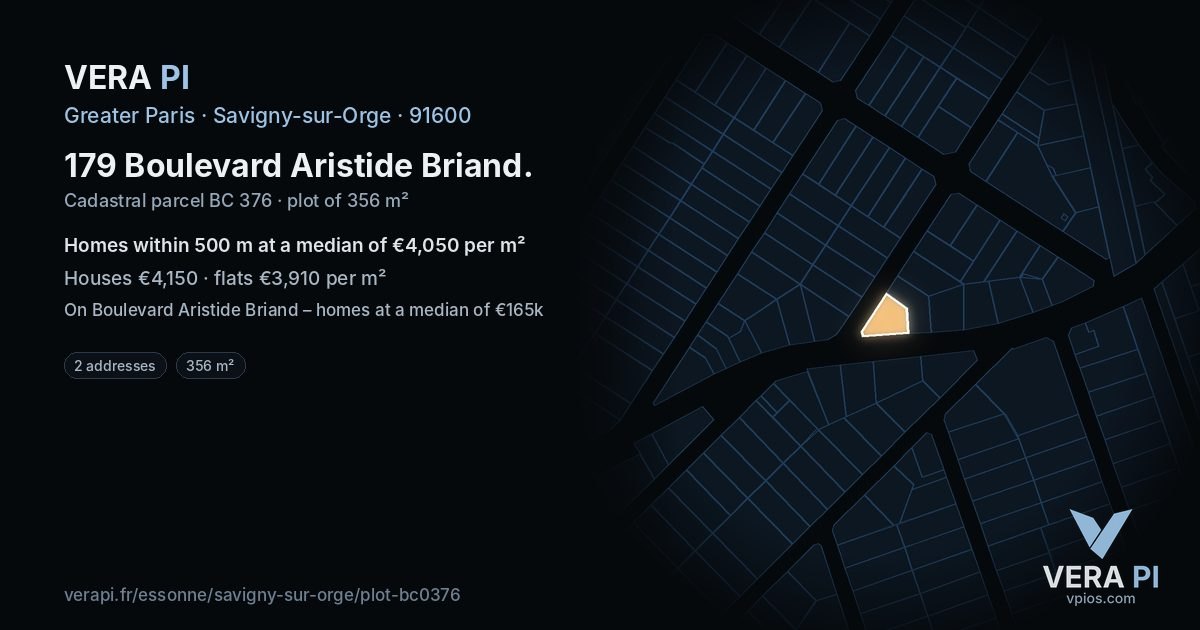 179 Boulevard Aristide Briand, Savigny-sur-Orge at night – the plot lit, the parcels around coloured by the prices near them