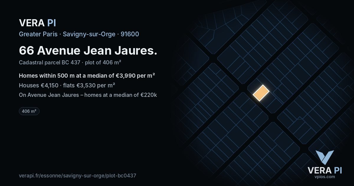 66 Avenue Jean Jaures, Savigny-sur-Orge at night – the plot lit, the parcels around coloured by the prices near them