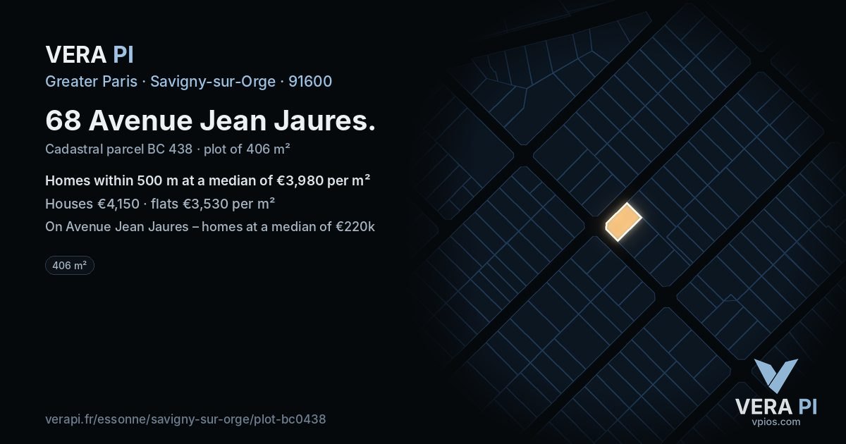68 Avenue Jean Jaures, Savigny-sur-Orge at night – the plot lit, the parcels around coloured by the prices near them