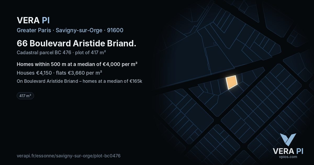 66 Boulevard Aristide Briand, Savigny-sur-Orge at night – the plot lit, the parcels around coloured by the prices near them
