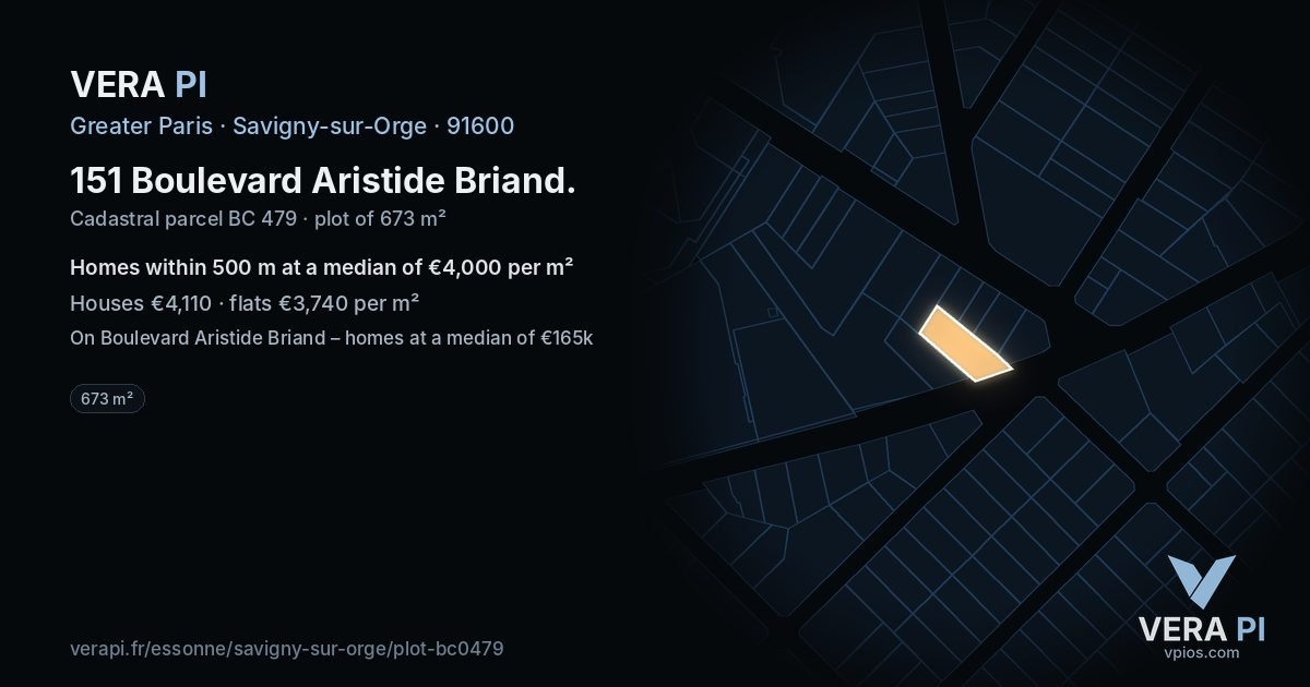 151 Boulevard Aristide Briand, Savigny-sur-Orge at night – the plot lit, the parcels around coloured by the prices near them