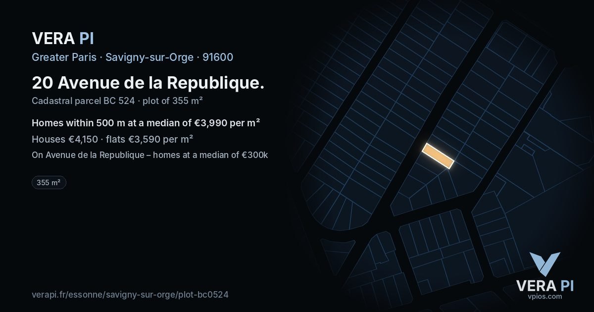 20 Avenue de la Republique, Savigny-sur-Orge at night – the plot lit, the parcels around coloured by the prices near them