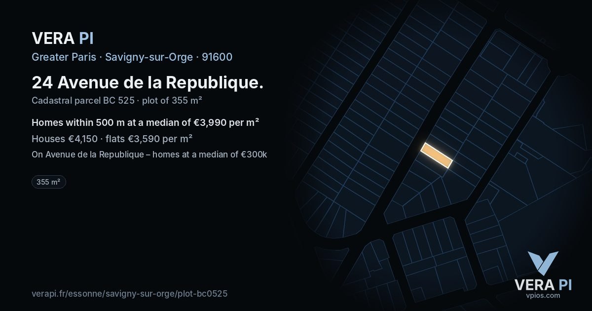 24 Avenue de la Republique, Savigny-sur-Orge at night – the plot lit, the parcels around coloured by the prices near them