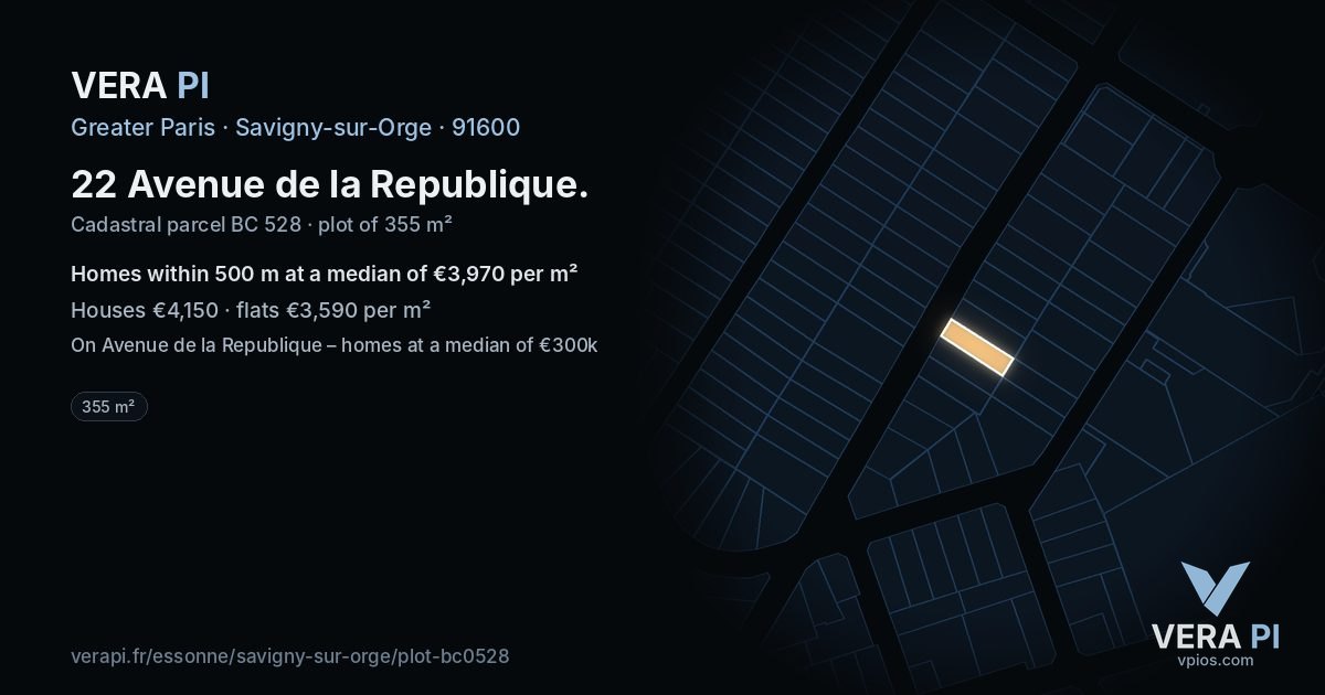 22 Avenue de la Republique, Savigny-sur-Orge at night – the plot lit, the parcels around coloured by the prices near them
