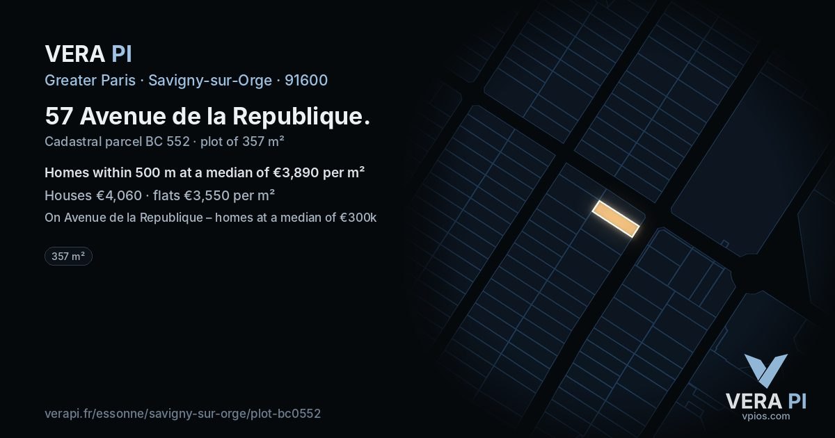 57 Avenue de la Republique, Savigny-sur-Orge at night – the plot lit, the parcels around coloured by the prices near them