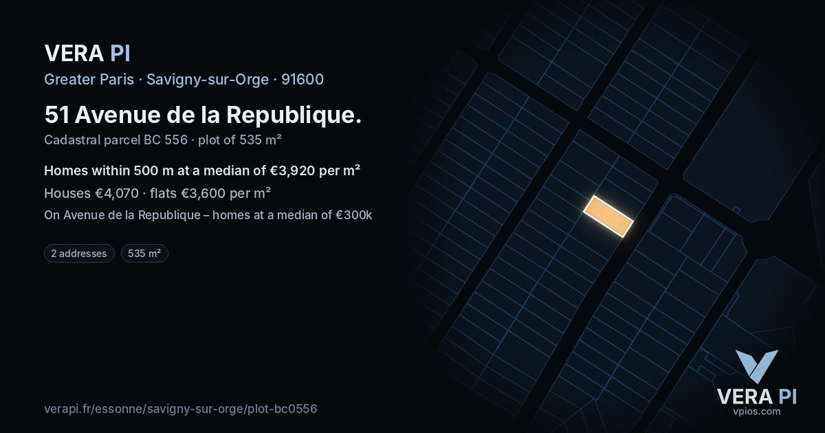 51 Avenue de la Republique, Savigny-sur-Orge at night – the plot lit, the parcels around coloured by the prices near them