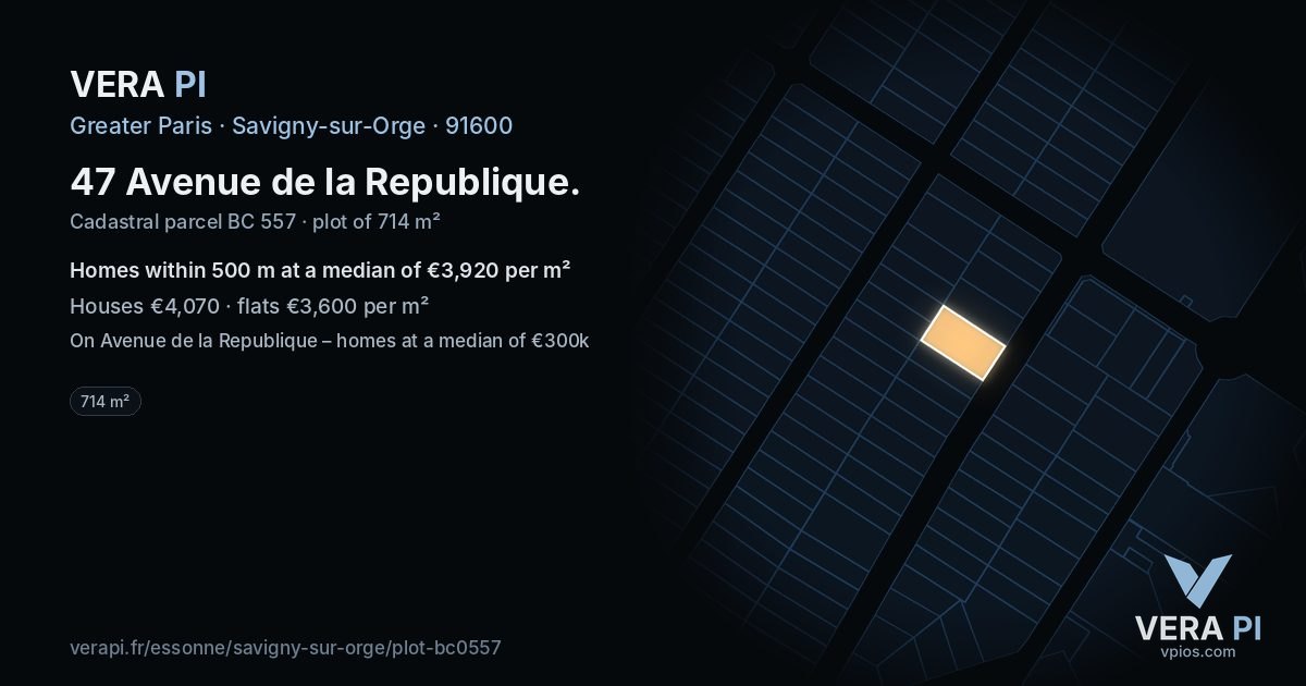 47 Avenue de la Republique, Savigny-sur-Orge at night – the plot lit, the parcels around coloured by the prices near them