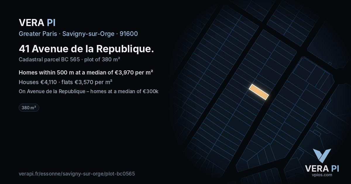41 Avenue de la Republique, Savigny-sur-Orge at night – the plot lit, the parcels around coloured by the prices near them