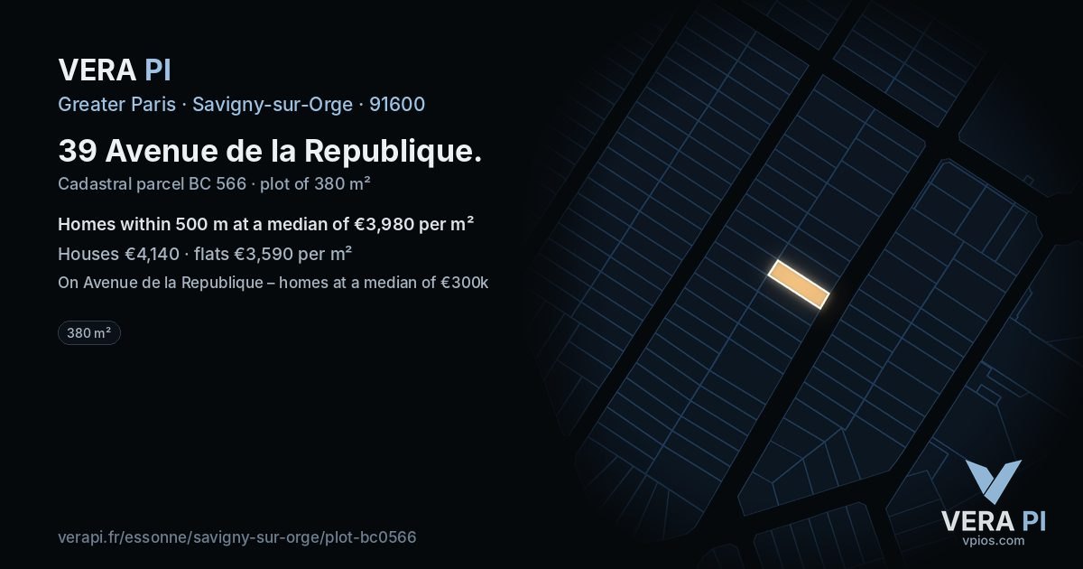 39 Avenue de la Republique, Savigny-sur-Orge at night – the plot lit, the parcels around coloured by the prices near them