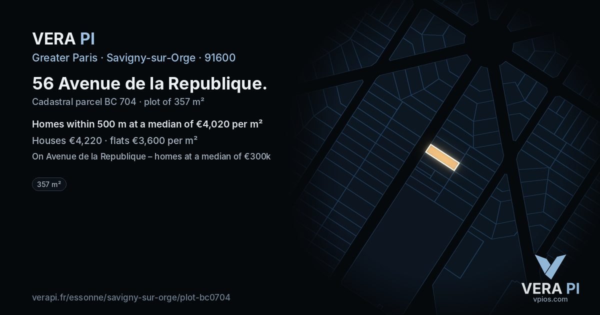 56 Avenue de la Republique, Savigny-sur-Orge at night – the plot lit, the parcels around coloured by the prices near them