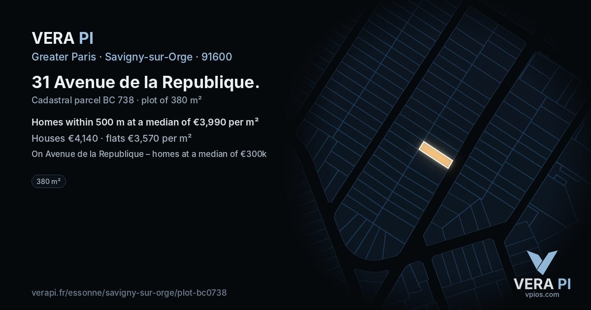 31 Avenue de la Republique, Savigny-sur-Orge at night – the plot lit, the parcels around coloured by the prices near them