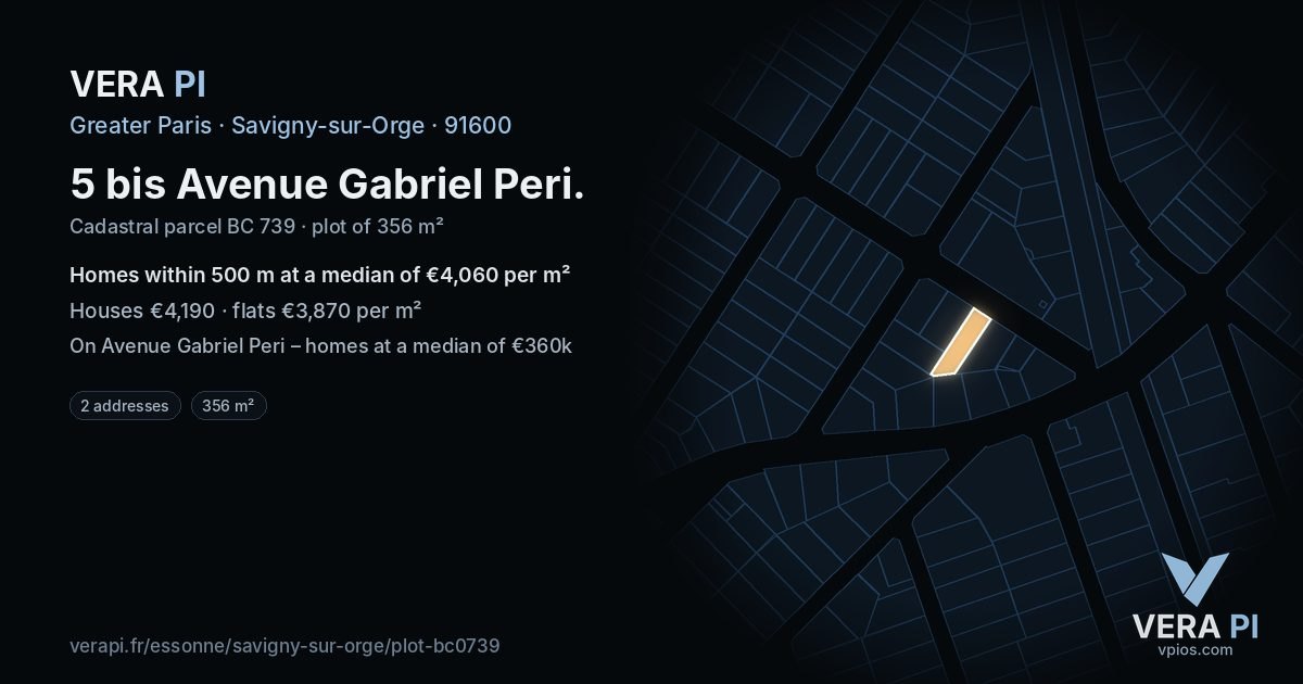 5 bis Avenue Gabriel Peri, Savigny-sur-Orge at night – the plot lit, the parcels around coloured by the prices near them